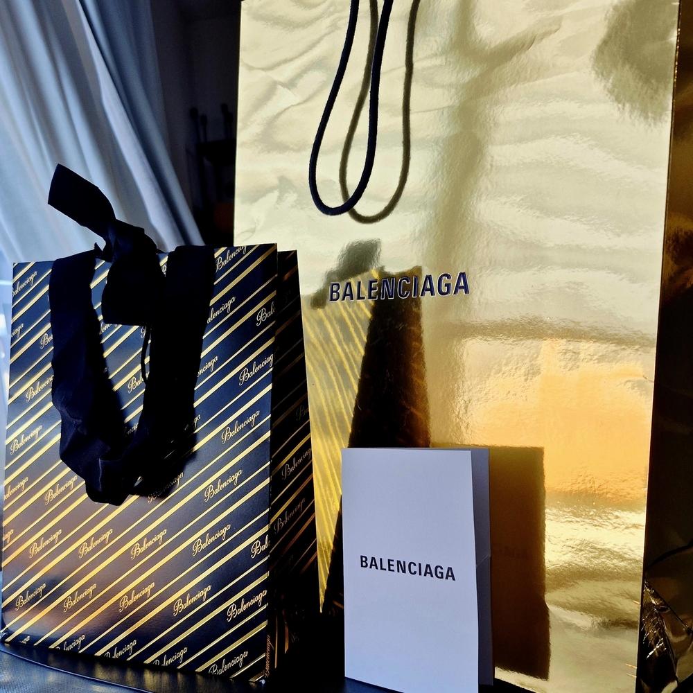 Balenciaga Rare Luxury Set Of 2 Gold and Black Gift Bags - Picture 1 of 7